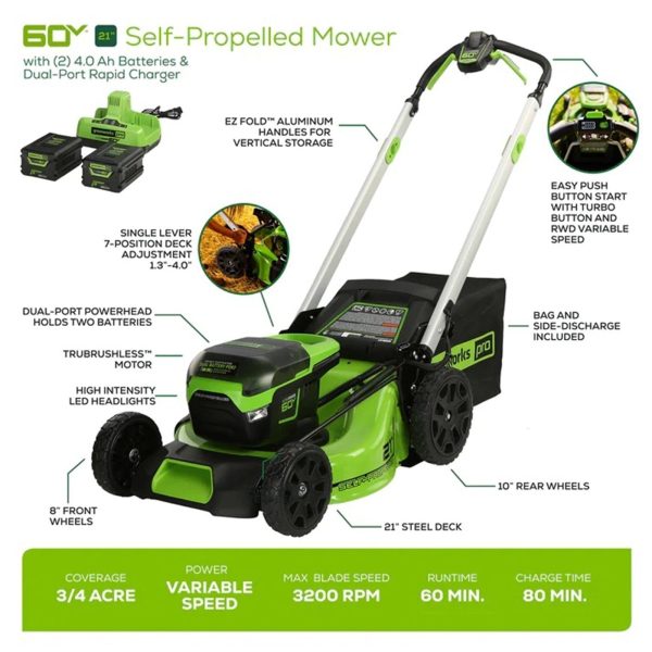 078f5e8e-8259-4b18-96b6-0957dbc92207.0cf1fdc60e651afce74ed1297a54d39a.jpg Greenworks 60V 21″ Brushless Self-Propelled Battery Powered Lawn Mower + (2) 4.0Ah Batteries & Dual Port Charger