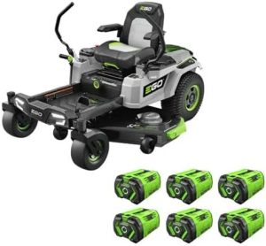 1-414-1.jpg EGO Power+ Electric Riding Lawn Mower, 52″ Deck with Zero Turn Radius, Includes (6) 56V 12.0Ah Batteries and Chargers – ZT5207L
