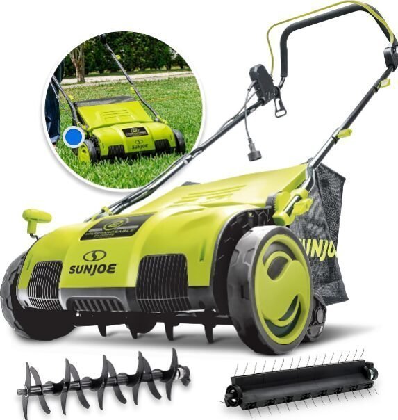 2024-11-20_4-05-51_42e7b6af-e27e-40e7-884f-c6e7d8e28293.jpg Sun Joe AJ805E 15″ Electric Dethatcher & Scarifier, 13-Amp, 5-Position Height, 13.2-Gal Bag, Airboost