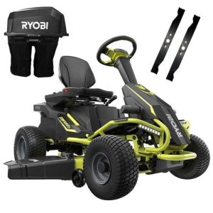4acc502a487e4673748a6e1cab8199db-1-700x700-1.jpg RYOBI 38 in. 100Ah Battery Rear Engine Electric Riding Lawn Mower and Bagging Kit