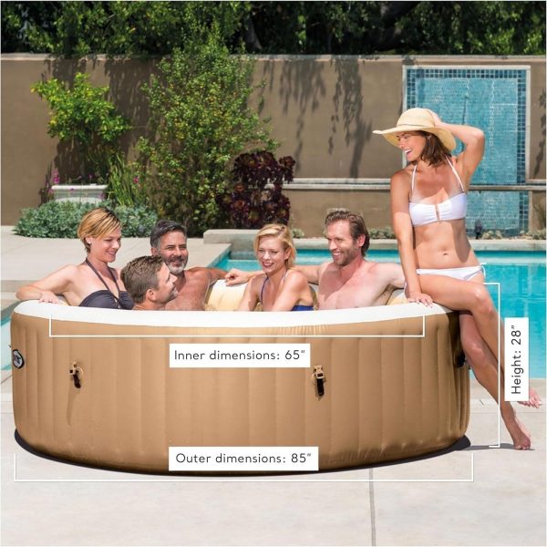 5f76f54e-fc21-43e7-9967-64ec030c2869.8df9cd22715bd3bfb2cce8f146ad677d.jpg Intex: PureSpa: Sahara Tan Inflatable Hot Tub Set – 6 Person – 85″ Round Outdoor Heated Bubble Spa, Jet Massage, Cover, Hard Water Treatment System