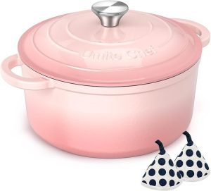 619F9Cdw0aL._AC_SX679.jpg Umite Chef 5QT Enameled Cast Iron Dutch Oven Pot with Lid, Heavy-Duty Cookware for Bread Baking, Braising, Stews, Roasting, Wedding Registry Ideas & Gifts (Pink)