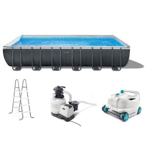 61rtVcG0TJL.jpg Intex 24ft x 12ft x 52in Ultra XTR Frame Rectangular Swimming Pool Set with Sand Filter Pump, Ladder, Ground Cloth, Cover and Robot Vacuum