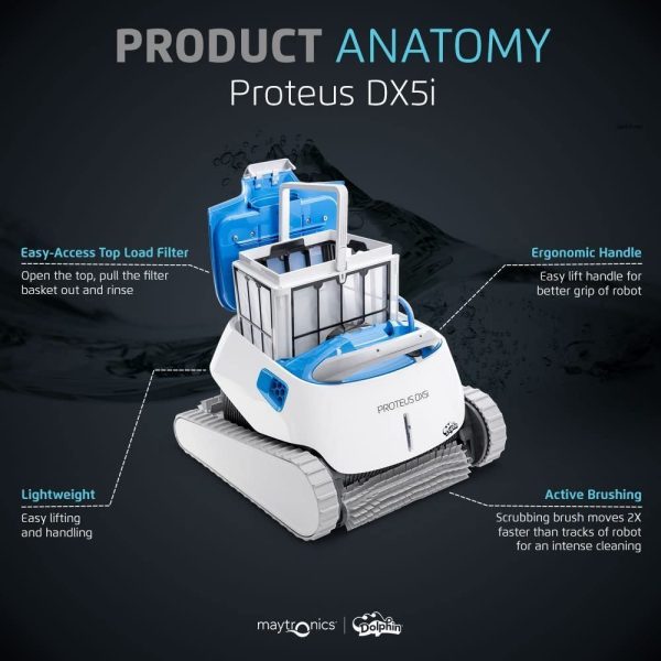 61tKnO0yZaL-1.jpg Dolphin Proteus DX5i Wi-Fi Robotic Pool Cleaner with Waterline Scrubber – For Pools up to 50 ft