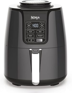 718uTMDRFL._AC_SX466.jpg Ninja Air Fryer | 4 QT Capacity | 4-in-1 Roast, Crisp, Roast, Reheats, & Dehydrates | Dishwasher Safe Parts | 105°F-400°F | Includes 20 Easy & Healthy Recipes | 1550 watt | Grey | AF101