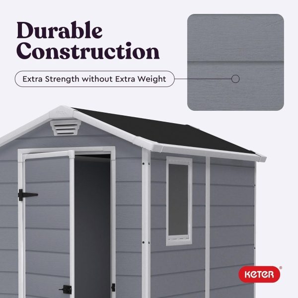 71QhzwudzrL._AC_SL1500.jpg Keter Manor 4×6 Resin Outdoor Storage Shed Kit-Perfect to Store Patio Furniture, Garden Tools Bike Accessories, Beach Chairs and Lawn Mower, Grey & White