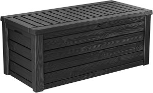 71RLL3t09aL._AC_SL1500.jpg Keter Westwood 150-Gallon Resin Outdoor Storage Box | Weather-Resistant Deck Bin for Patio Cushions, Garden Tools & Pool Accessories – Dark Grey
