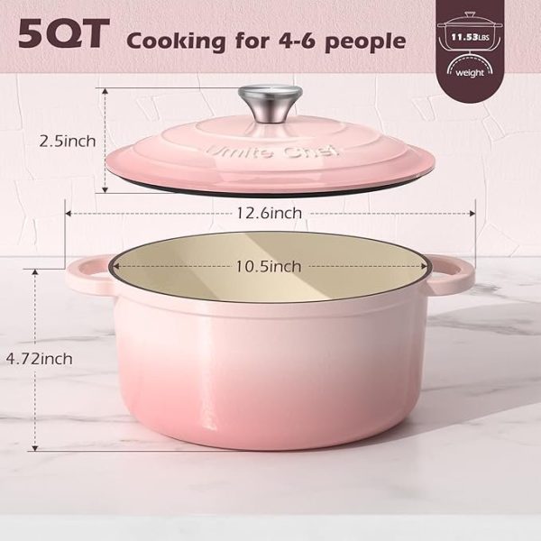 71Yz1PwUpxL._AC_SX679.jpg Umite Chef 5QT Enameled Cast Iron Dutch Oven Pot with Lid, Heavy-Duty Cookware for Bread Baking, Braising, Stews, Roasting, Wedding Registry Ideas & Gifts (Pink)