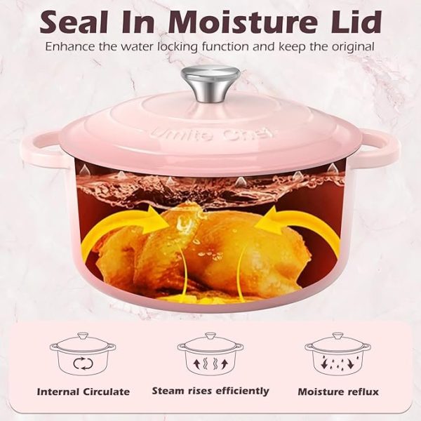 71h-w2MgFsL._AC_SX679.jpg Umite Chef 5QT Enameled Cast Iron Dutch Oven Pot with Lid, Heavy-Duty Cookware for Bread Baking, Braising, Stews, Roasting, Wedding Registry Ideas & Gifts (Pink)