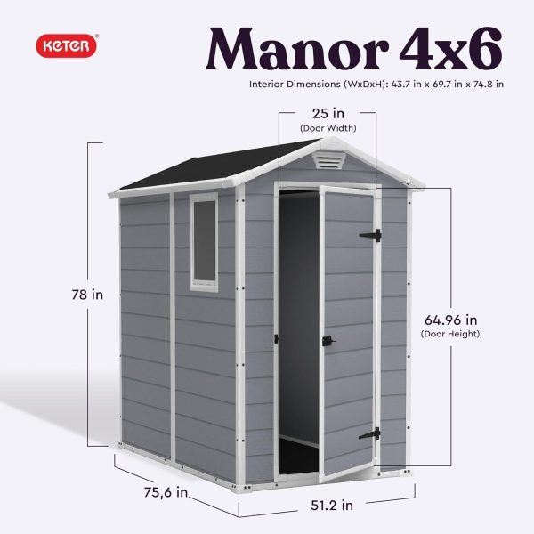 71wtvYurpFL._AC_SL1500.jpg Keter Manor 4×6 Resin Outdoor Storage Shed Kit-Perfect to Store Patio Furniture, Garden Tools Bike Accessories, Beach Chairs and Lawn Mower, Grey & White