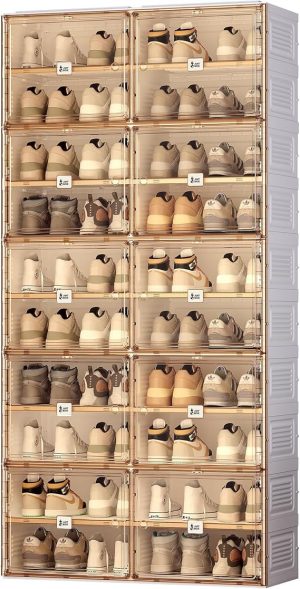 81O36lnHOdL._AC_SX569.jpg ANTBOX Portable Shoe Rack Organizer for Closet Entryway, Stackable Sneaker Storage Shoe Cabinet with Magnetic Clear Door, Large Plastic Storage containers Bins with Lids 10 Tiers 40 Pairs