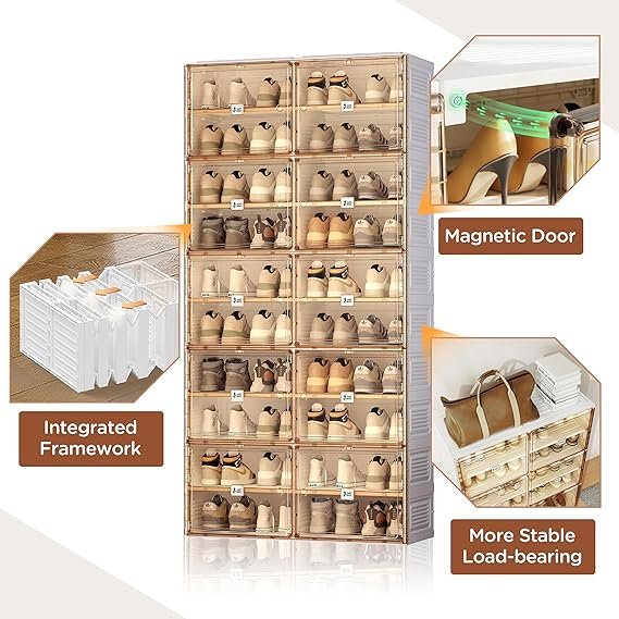 91aY1cfD3L._AC_SX569.jpg ANTBOX Portable Shoe Rack Organizer for Closet Entryway, Stackable Sneaker Storage Shoe Cabinet with Magnetic Clear Door, Large Plastic Storage containers Bins with Lids 10 Tiers 40 Pairs