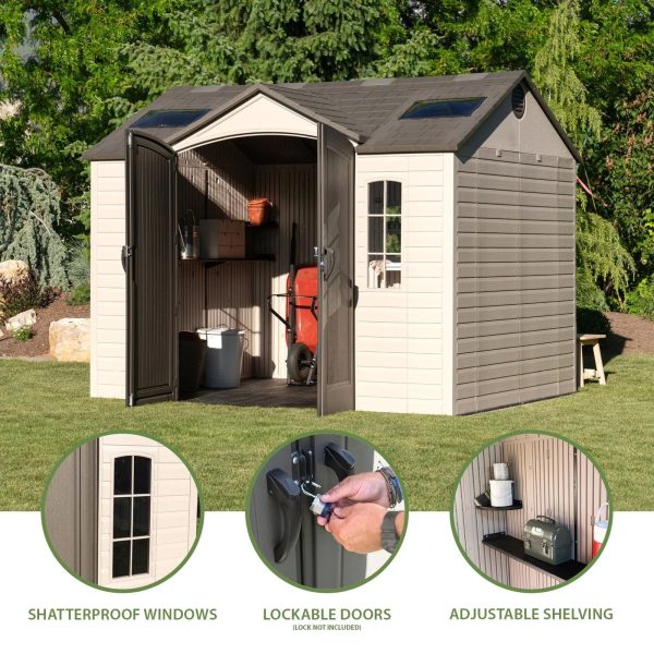 f3-19-1.jpg Lifetime Lockable Polyethylene Outdoor Storage Shed, 10′ x 8′, Tan & Browns (60005)