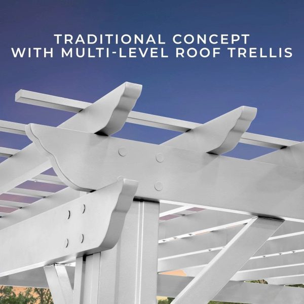 14×10 Hawthorne Traditional Steel Pergola With Sail Shade Soft Canopy