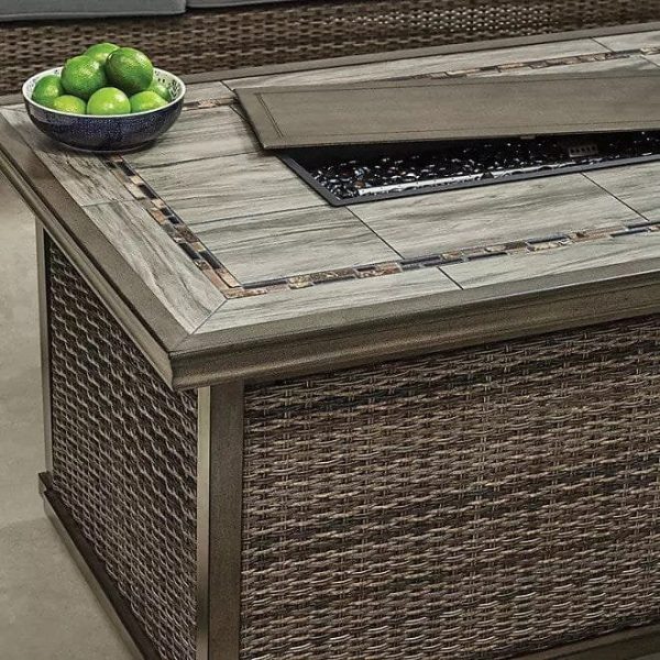 Newcastle 6-Piece Patio Deep Seating Set with Fire Pit – Smoke – Member’s Mark