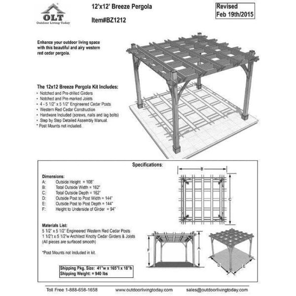Outdoor Living Today Breeze 12 ft. Pergola