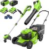sd-1.jpg Greenworks 40V 20″ Cordless Mower, 500 CFM Blower, 12″ Trimmer, 2 Batteries (5Ah + 2Ah) & Chargers