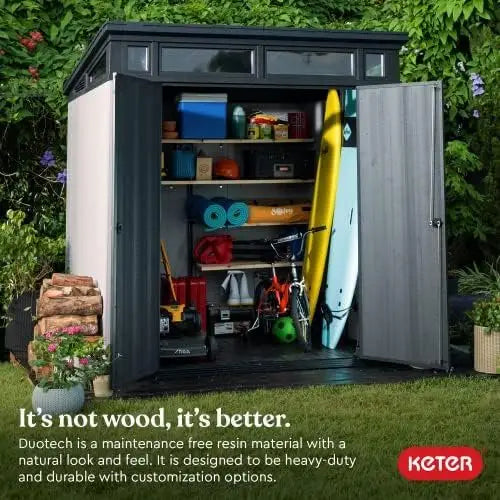 v2-17-1.jpg Keter Outdoor Storage Sheds, for House, Patio & Yard, Plastic Resin, Artisan, 7×7 Ft, Gray