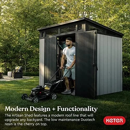 v3-17-1.jpg Keter Outdoor Storage Sheds, for House, Patio & Yard, Plastic Resin, Artisan, 7×7 Ft, Gray